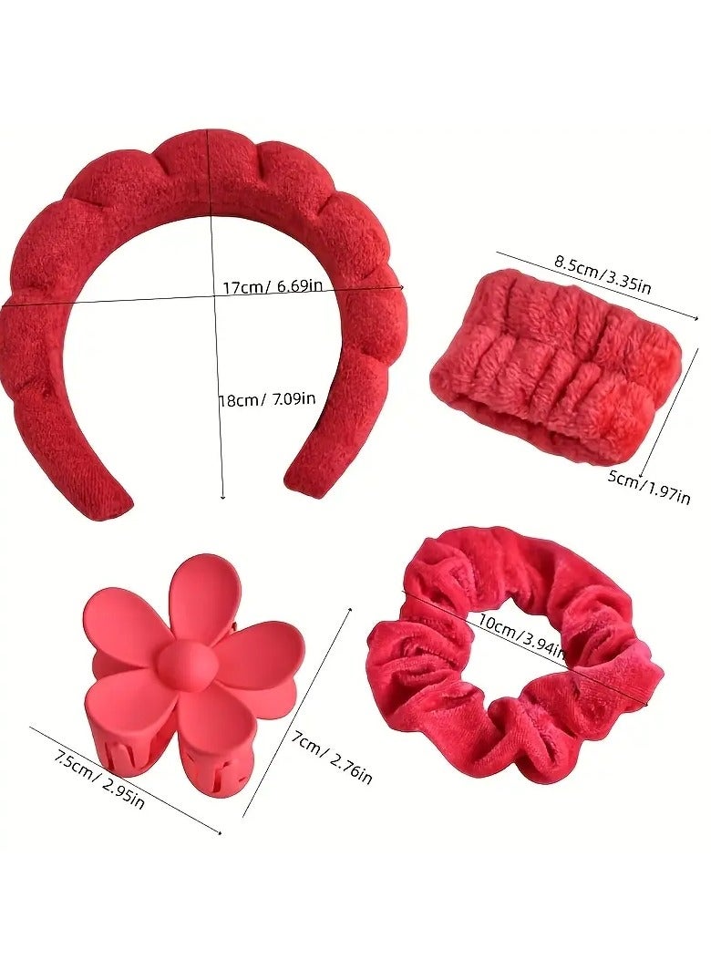 Ucanbe 6pcs/set Women's SPA Headband Grab clip Velvet collar-ring petal High craniolet Sponge Headband Wrist Strap Christmas Gift Ladies Gift Face Makeup Hairband suitable - Image 4