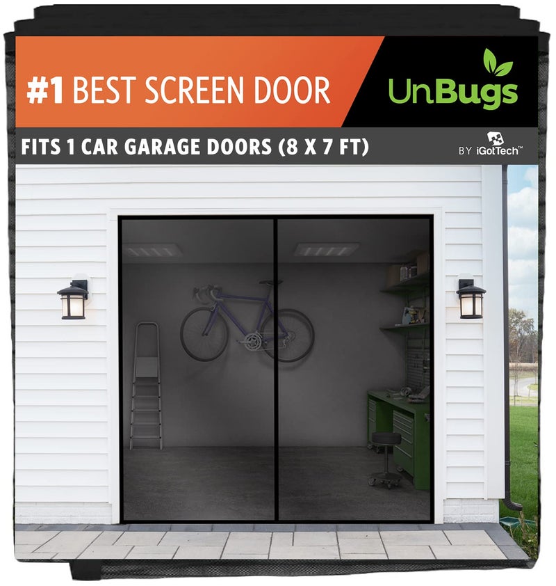iGotTech UnBugs Garage Screen Doors for 1 Car Garage - Fits Single Garage Doors up to 8 Feet Wide x 7 Feet Tall MAX - Pet & Kid Friendly, Self-Closing - Hands Free Magnet Closure Keeps Bugs Out & Breeze in - Image 1