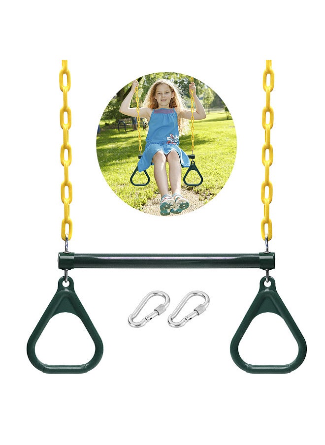 Trapeze Swing Bar and Rings Heavy Duty Playground Swing Set with 47'' Plastic Coated Chains and Carabiners