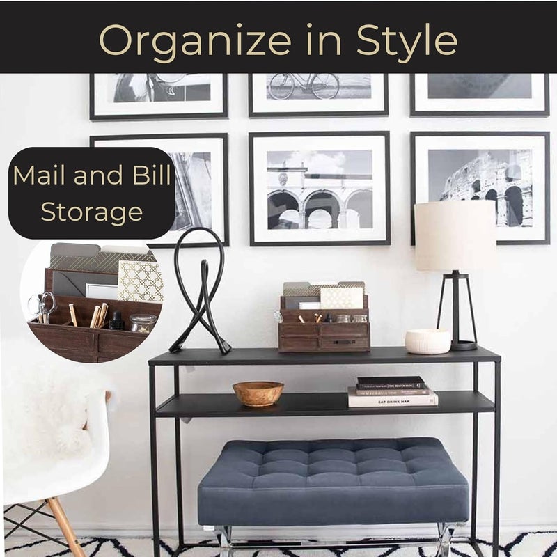 Blu Monaco Brown Wood Mail Organizer with Drawer & Pen Holder – Desk Organizer for Bills, Storage, Countertop & Kitchen - Image 2