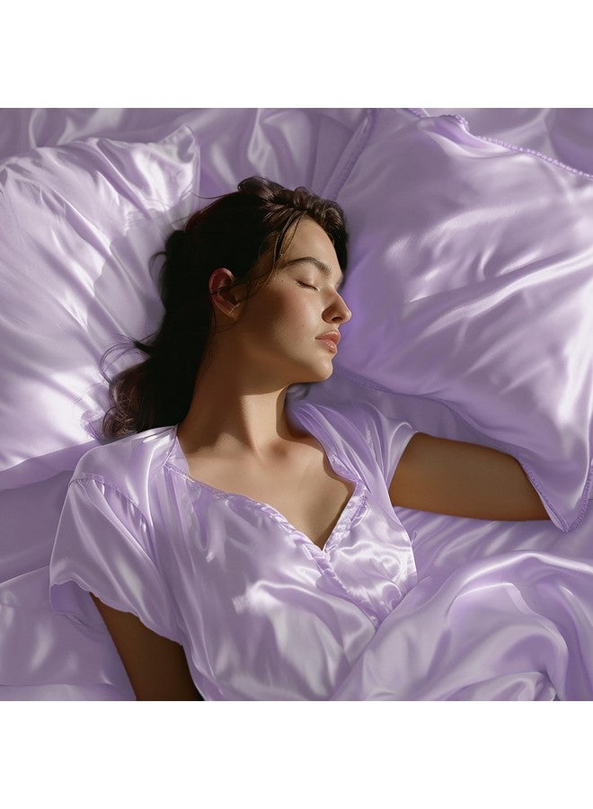 Stoa Paris Single Bedsheet with 1 Pillow Cover, 300TC Satin Premium Bedding Set, Home Decor, Wedding Gift for Couples, Housewarming, Anniversary, Date Night - Lilac - Image 2