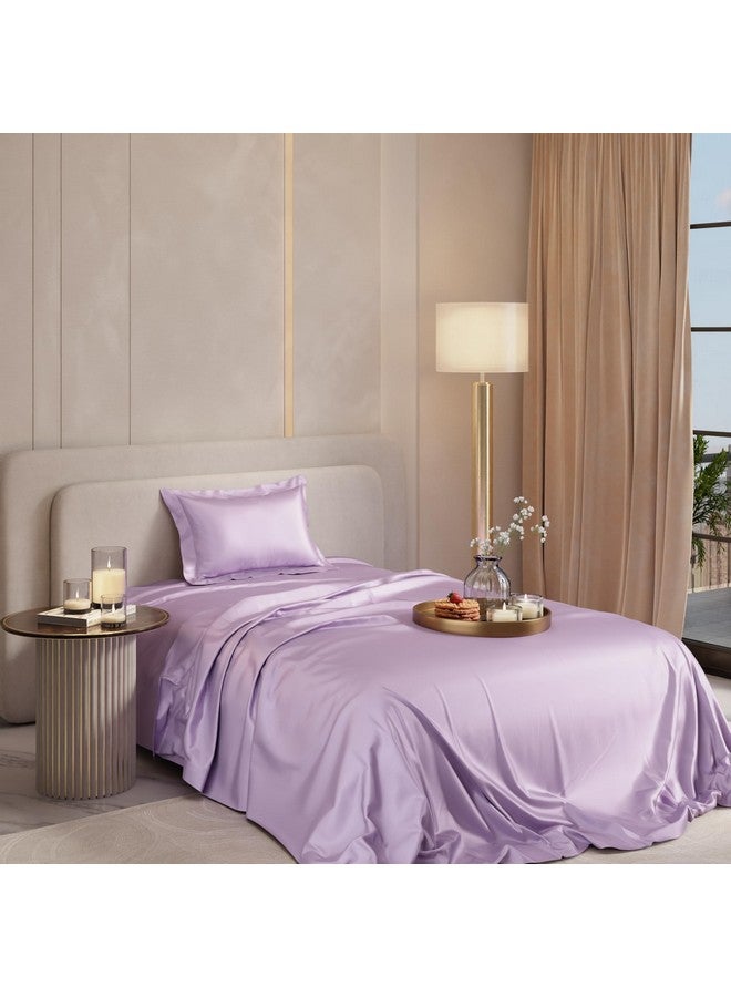 Stoa Paris Single Bedsheet with 1 Pillow Cover, 300TC Satin Premium Bedding Set, Home Decor, Wedding Gift for Couples, Housewarming, Anniversary, Date Night - Lilac - Image 1