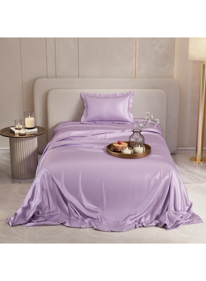 Stoa Paris Single Bedsheet with 1 Pillow Cover, 300TC Satin Premium Bedding Set, Home Decor, Wedding Gift for Couples, Housewarming, Anniversary, Date Night - Lilac - Image 3