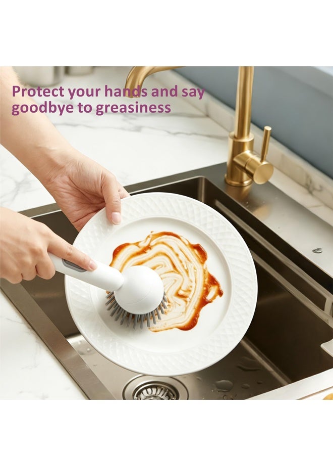 White Rotating Liquid Dispenser Kitchen Dish Pot Cleaning Brush - Image 4
