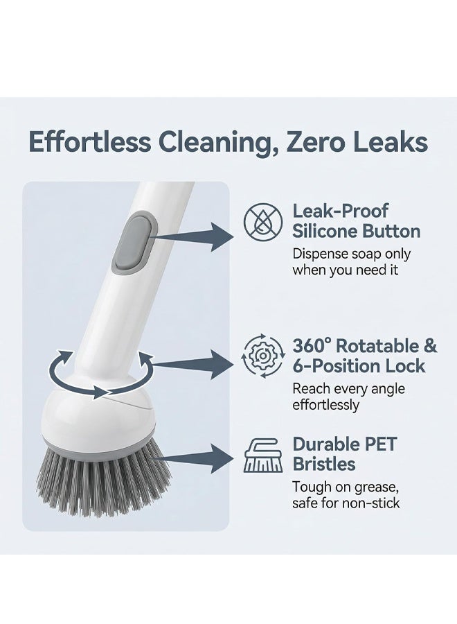 White Rotating Liquid Dispenser Kitchen Dish Pot Cleaning Brush - Image 2