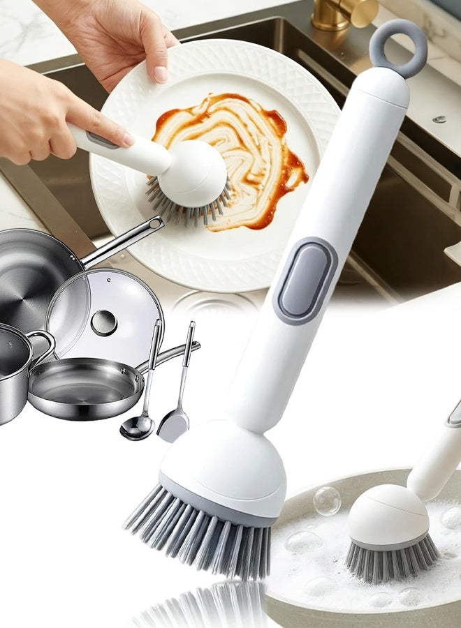 White Rotating Liquid Dispenser Kitchen Dish Pot Cleaning Brush - Image 1