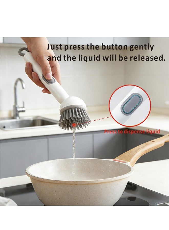 White Rotating Liquid Dispenser Kitchen Dish Pot Cleaning Brush - Image 3
