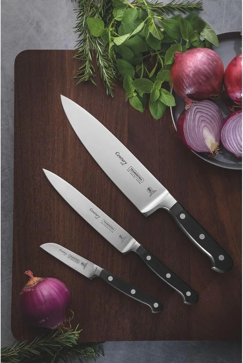 ترامونتينا Century 3-Piece Knife Set with Stainless Steel Blades and Black Polycarbonate Handles