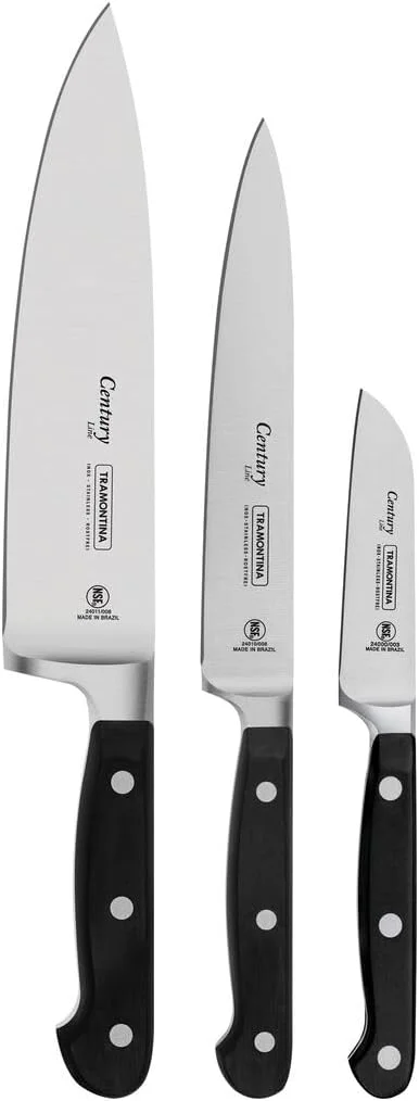 ترامونتينا Century 3-Piece Knife Set with Stainless Steel Blades and Black Polycarbonate Handles
