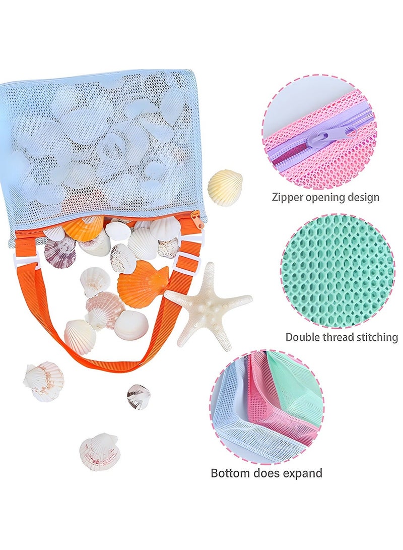 GROIC 3 PCS Beach Toy Mesh Bags - Kids Shell Collecting Sand Totes with Adjustable Carrying Straps,Swimming Pool Storage Bag - Image 3