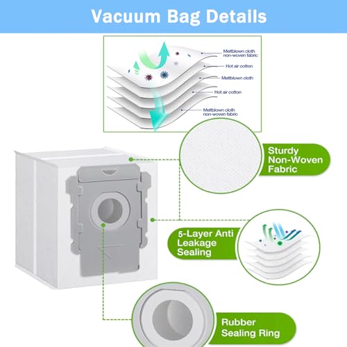 Tivcroxs Replacement Parts Accessories for iRobot Roomba Combo i5, i5+, j5, j5+ Robot Vacuum Cleaner, 1 Set of Roller Brush & 4 Filters & 4 Mop Pads & 4 Vacuum Bags & 4 Side Brushes - Image 5