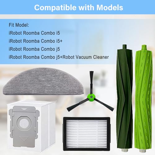 Tivcroxs Replacement Parts Accessories for iRobot Roomba Combo i5, i5+, j5, j5+ Robot Vacuum Cleaner, 1 Set of Roller Brush & 4 Filters & 4 Mop Pads & 4 Vacuum Bags & 4 Side Brushes - Image 2