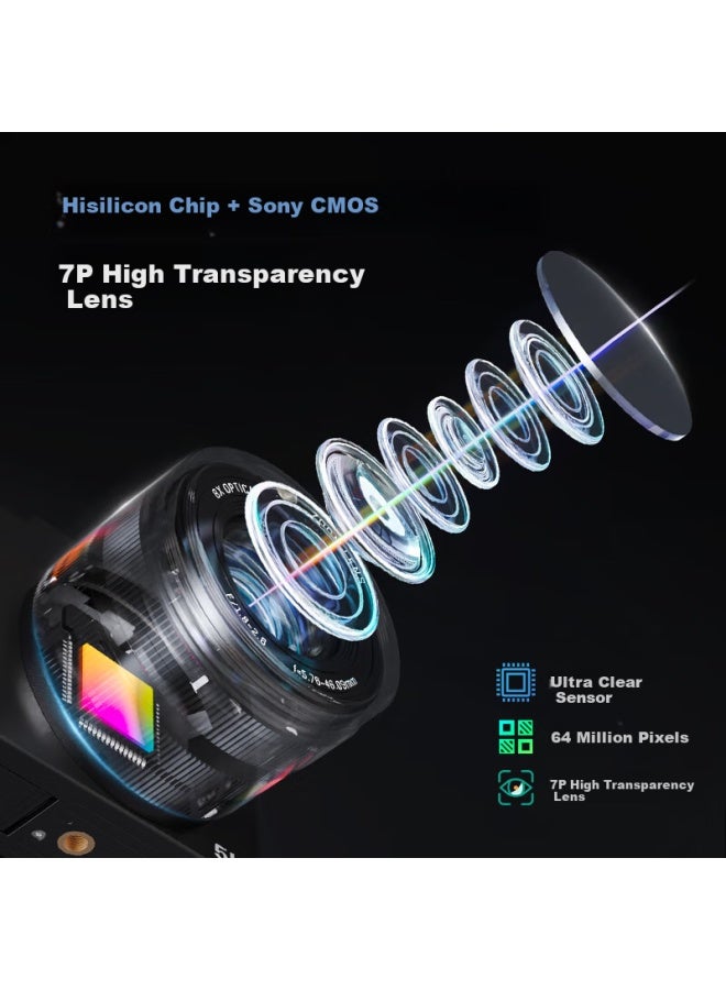 Caizu Dual Camera Optical Zoom Digital Camera 5k Video Recording Mirrorless Camera Hisilicon Chip Lens Ring Variable Screen Touch Focus High Definition Night Vision Full Color Wifi Wireless Co - Image 3