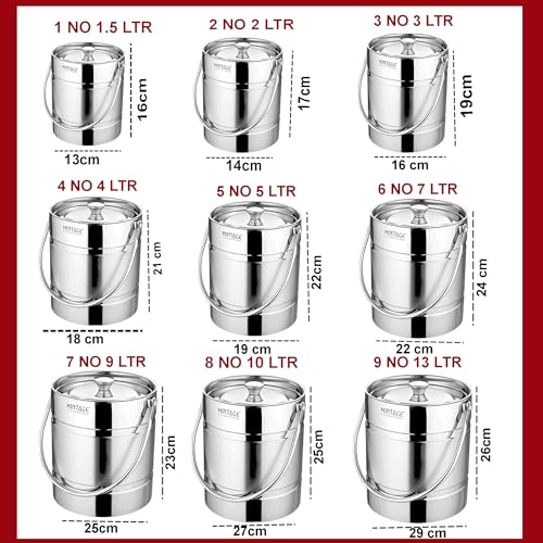 Mintage Milk Barni 1.5 Liters Stainless Steel Container | Storage Barni | Dolu Jar Ghee Dolchi | Strong Safe Durable Multipurpose Kitchenware Daily Use Platinum Plain Design - Image 2