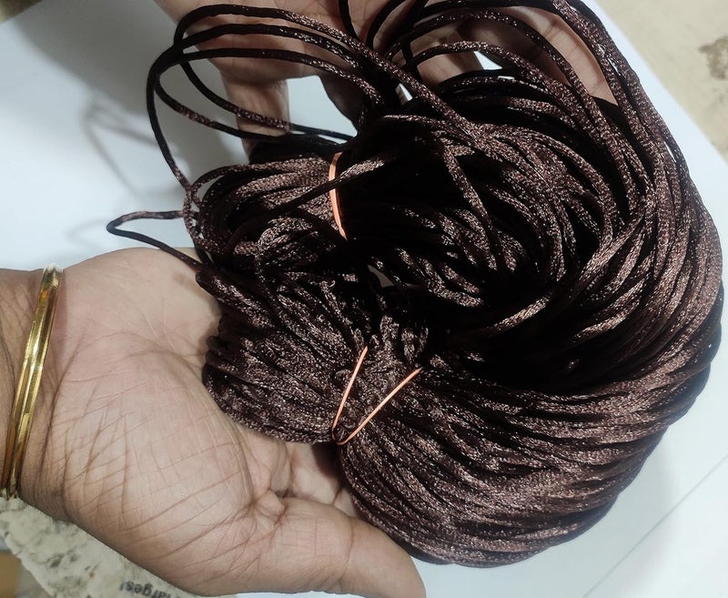 OMX 2.5 MM, 60 to 75 Mtr, Thick Malai Macrame Cord/Malai Dori/Silk Macrame, Bugtail Satin Cord Shamballa Beading Kumihimo String (Dk Brown) - Image 4