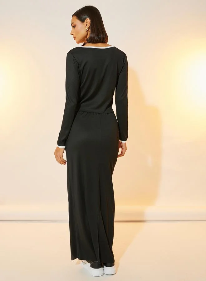 Take Two Contrast Edge Ribbed Crop Top & Maxi Skirt Co-Ords