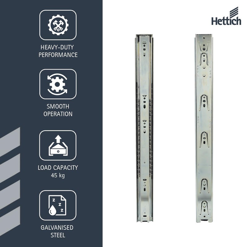 Hettich قناة كروية تلسكوبية KA 5632/450 مم | تشطيب زنك، إغلاق عادي | قناة درج للمنزل والمطبخ وخزانة الملابس | سعة تحميل 45 كجم | تمديد كامل (فولاذ مجلفن، 2 قطعة) - Image 4
