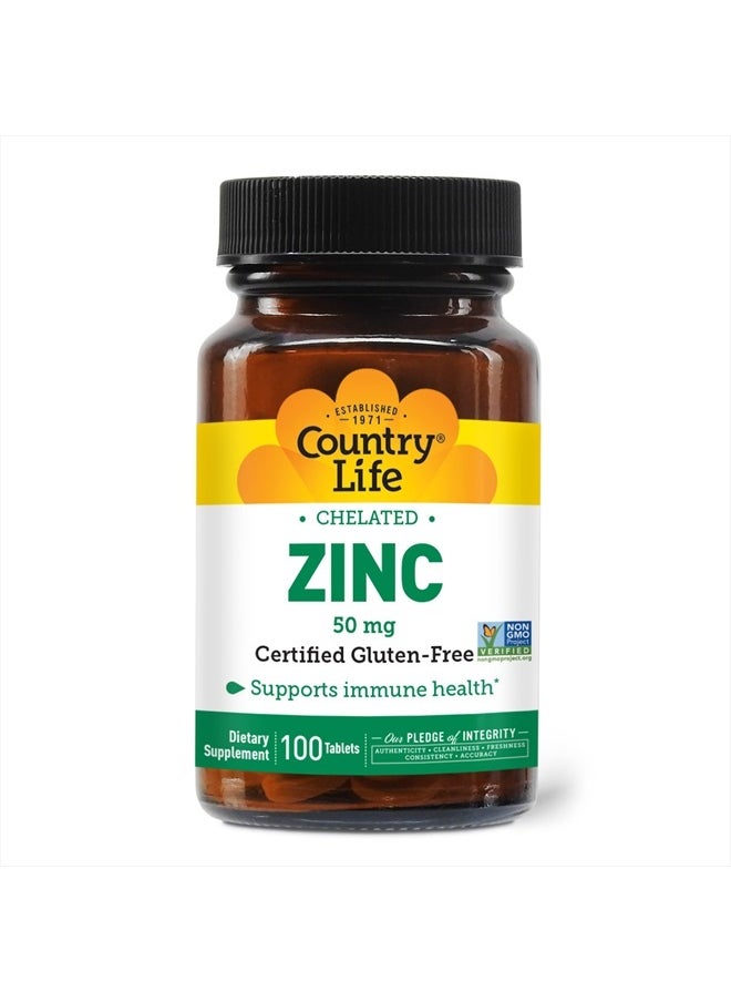 Zinc 50mg, Amino Acid Chelate, 100 Tablets, Certified Gluten Free, Certified Vegan, Non-GMO Verified