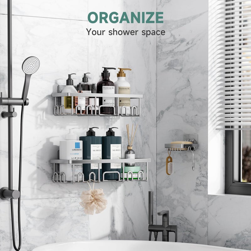Veken Shower Caddy 3-Pack, Advanced Rustproof Design, No Drilling Adhesive Shelves, Rack with Soap Holder, Large Capacity Bathroom Organizers and Storage, Wall-Mounted Kitchen & Home Decor - Image 3