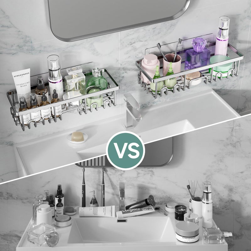 Veken Shower Caddy 3-Pack, Advanced Rustproof Design, No Drilling Adhesive Shelves, Rack with Soap Holder, Large Capacity Bathroom Organizers and Storage, Wall-Mounted Kitchen & Home Decor - Image 5