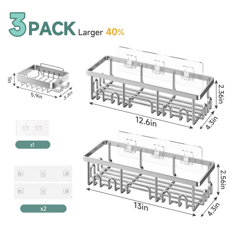 Veken Shower Caddy 3-Pack, Advanced Rustproof Design, No Drilling Adhesive Shelves, Rack with Soap Holder, Large Capacity Bathroom Organizers and Storage, Wall-Mounted Kitchen & Home Decor - Image 4