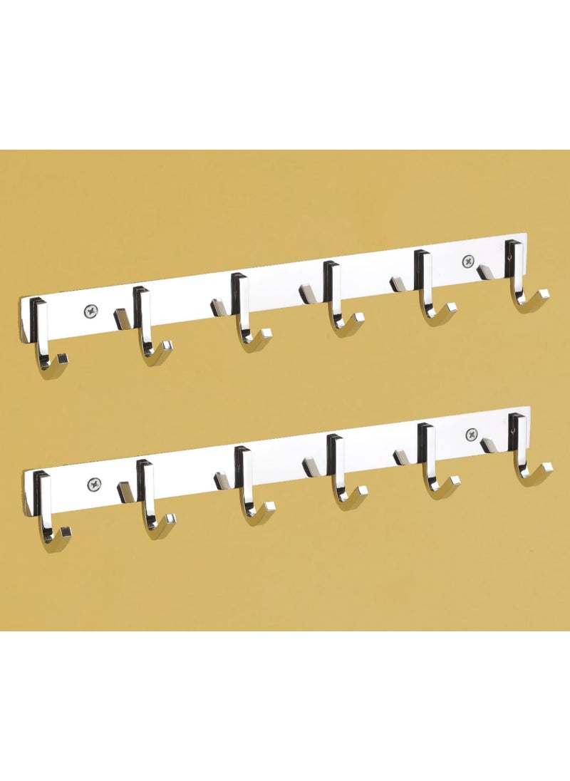 iSTAR iSTAR 6 Pin Stainless Steel Premium Bathroom Cloth Hooks Hanger Wall Bedroom Bathroom Robe Hooks Rail for Hanging KeysClothesTowel Steel Hook Square Silver Pack of 2  - Image 1