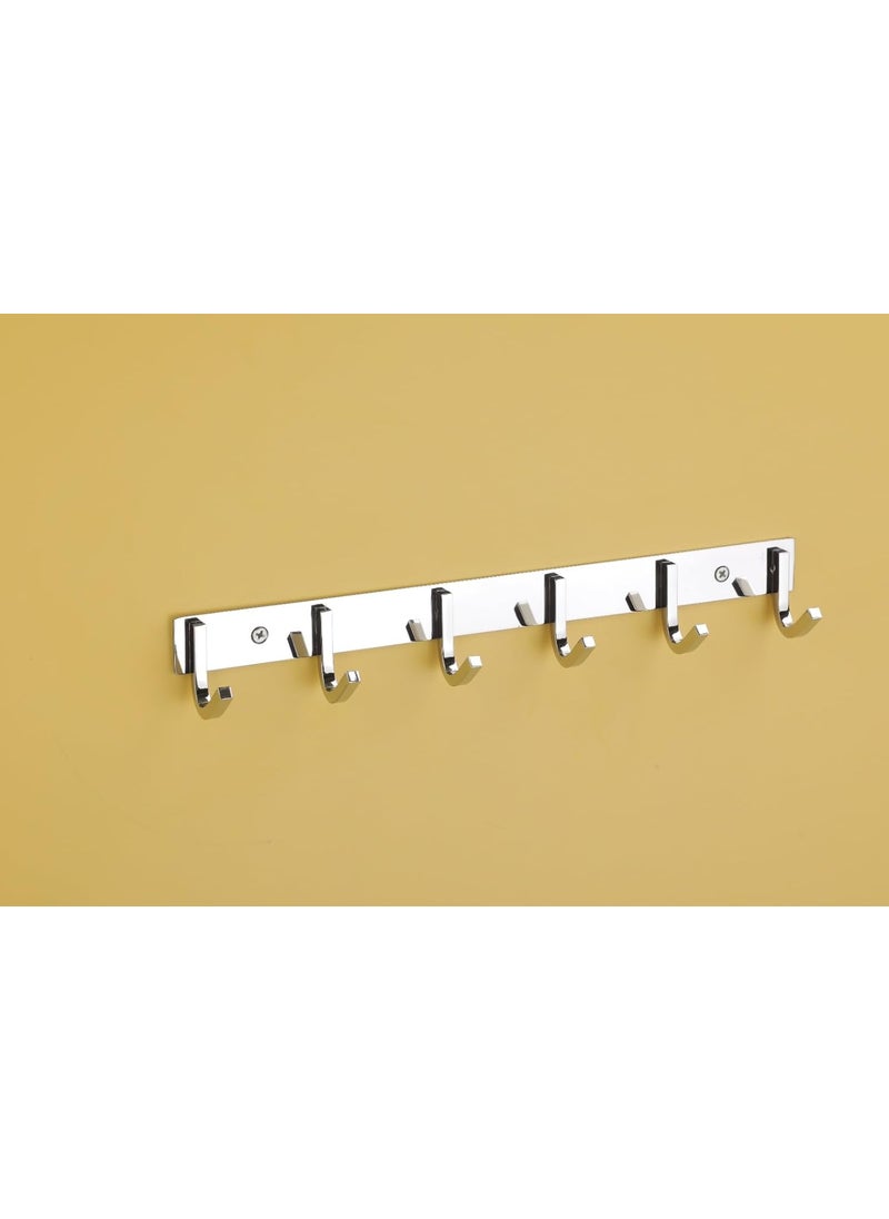 iSTAR iSTAR 6 Pin Stainless Steel Premium Bathroom Cloth Hooks Hanger Wall Bedroom Bathroom Robe Hooks Rail for Hanging KeysClothesTowel Steel Hook Square Silver Pack of 2  - Image 2