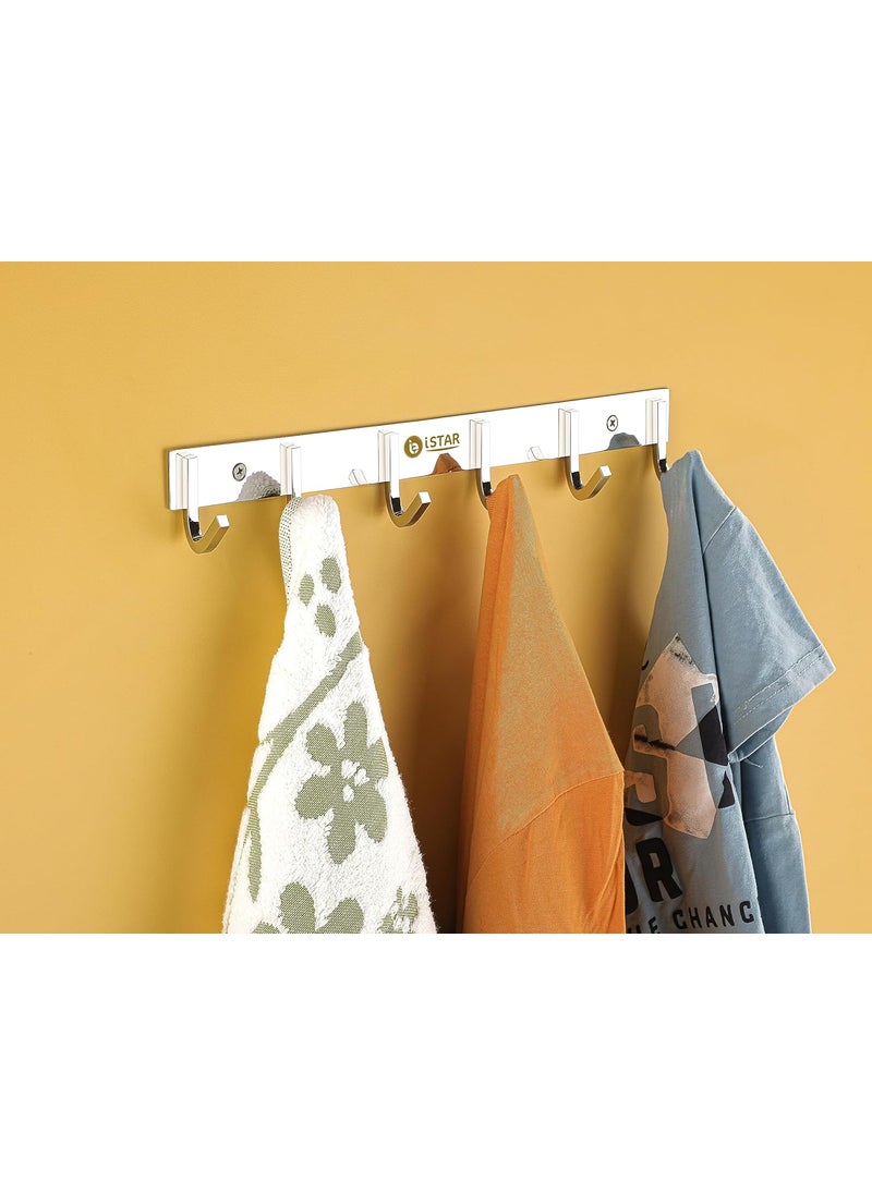 iSTAR iSTAR 6 Pin Stainless Steel Premium Bathroom Cloth Hooks Hanger Wall Bedroom Bathroom Robe Hooks Rail for Hanging KeysClothesTowel Steel Hook Square Silver Pack of 2  - Image 4