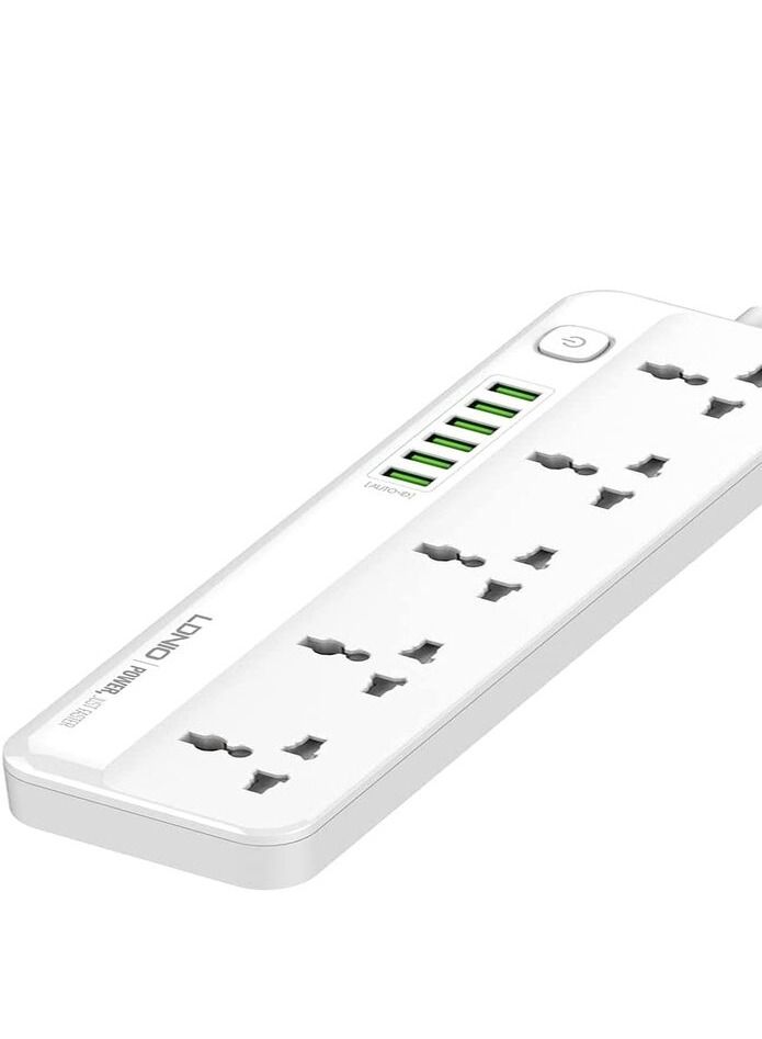 لدنيو مشترك كهربائي للحماية من التيارات المتغيرة، مع 5 منافذ تيار متردد و6 منافذ شحن USB بطول 2 متر للمنزل والمكتب من لدنيو SC5614 - ابيض - Image 1