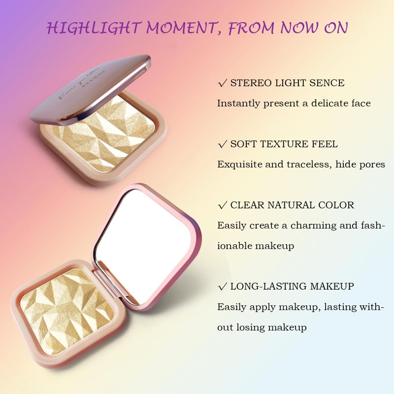 LSxia Highlighter Makeup Palette Shimmer Contour Palette Powder for Brighten Face Contour Gold Cheek Highlight Makeup, Long Lasting Highlighter Powder with Mirror for Illuminator Makeup (BEIGE GOLD) - Image 5