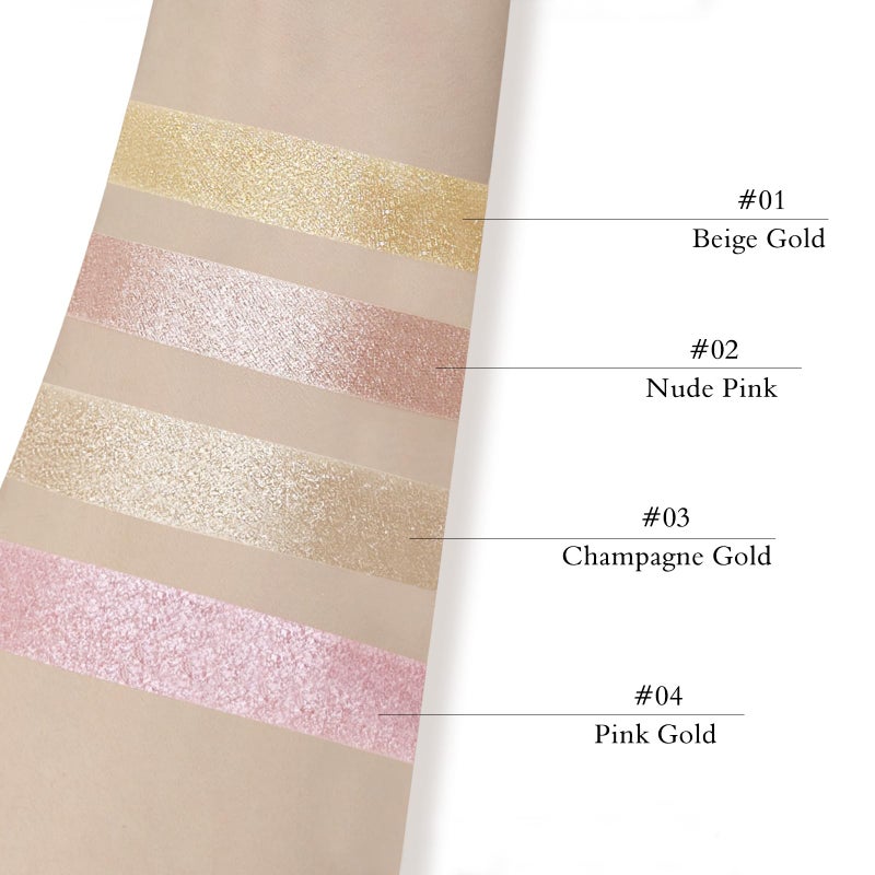 LSxia Highlighter Makeup Palette Shimmer Contour Palette Powder for Brighten Face Contour Gold Cheek Highlight Makeup, Long Lasting Highlighter Powder with Mirror for Illuminator Makeup (BEIGE GOLD) - Image 2
