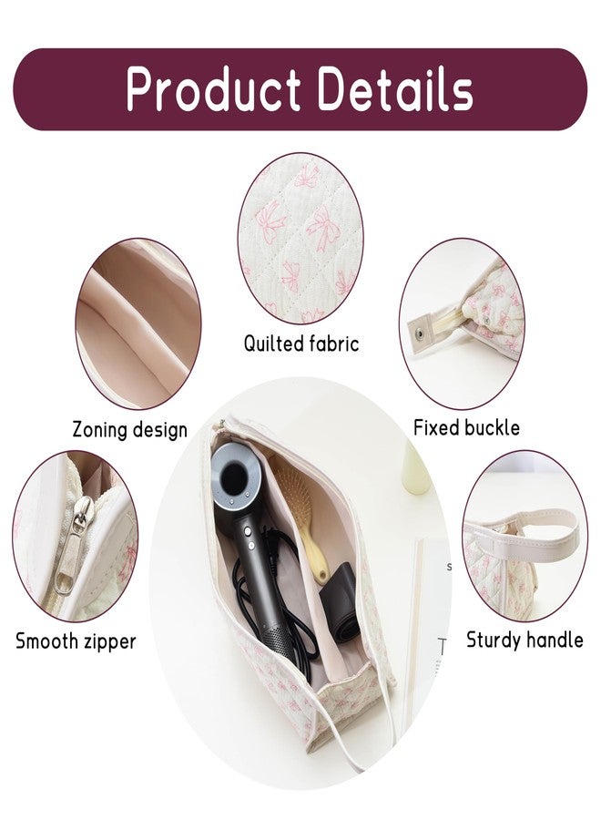 GISMTR Large Quilted Hair Tools Travel Bag, Cotton Floral Carrying Storage Bag for Hair Dryer and Attachments, Cute Portable Organizer with Handle - Image 3