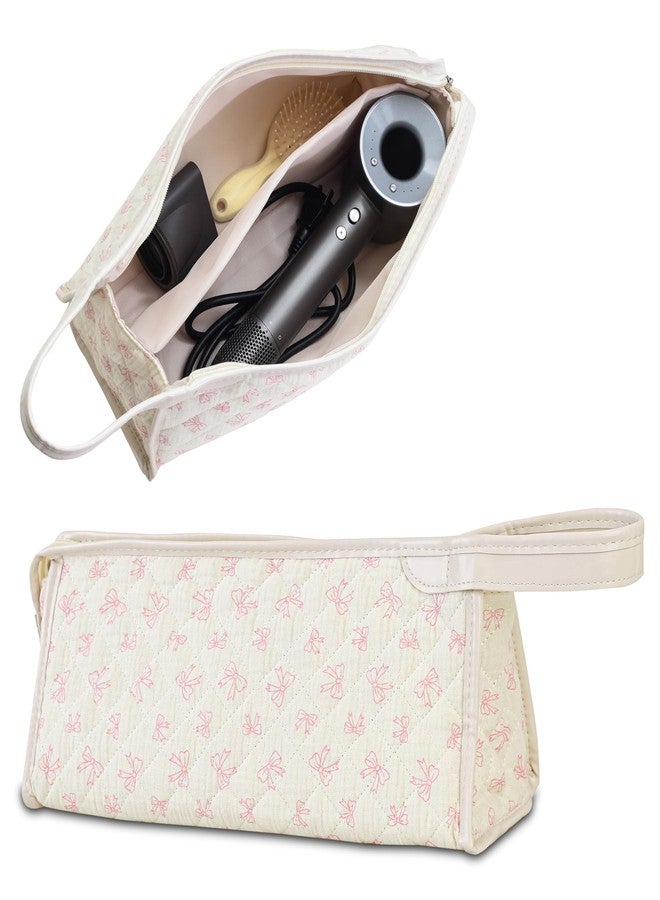 GISMTR Large Quilted Hair Tools Travel Bag, Cotton Floral Carrying Storage Bag for Hair Dryer and Attachments, Cute Portable Organizer with Handle - Image 1