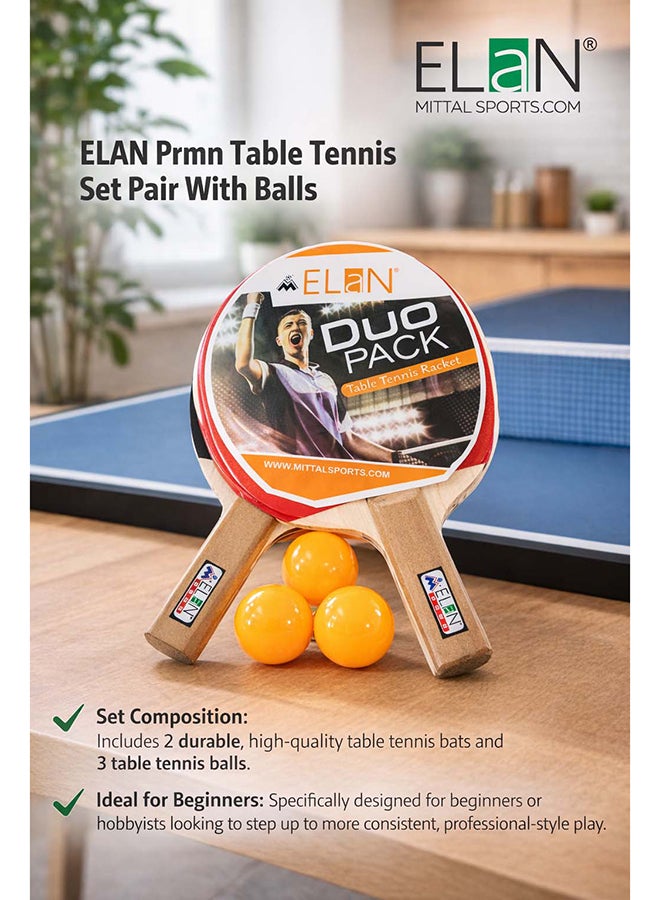 Elan Premium Table Tennis Set Pair with Balls – 2 Player Ping Pong Paddle Set with Table Tennis Balls for Training and Recreational Play - Image 2