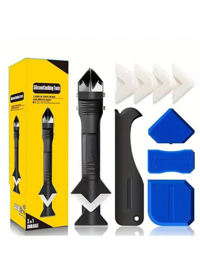 5 In 1 Silicone Caulking Toolkit With 9 Replaceable Pads For Sealant Work Durable Plastic LH081 - Image 1