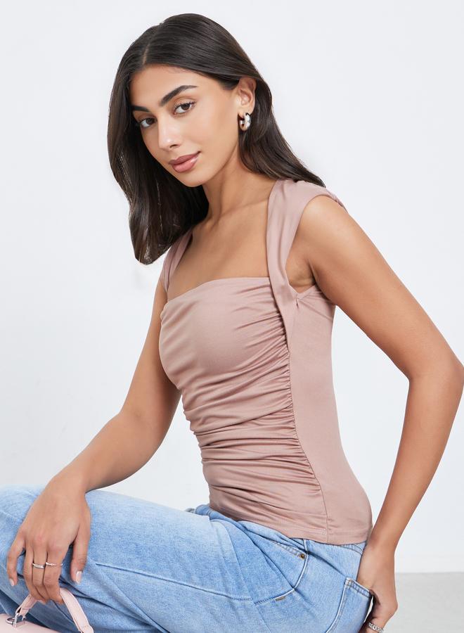 Styli Pink Square Neck Fitted Knit Top - Image 1