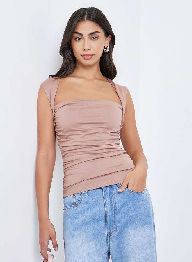 Styli Pink Square Neck Fitted Knit Top - Image 3