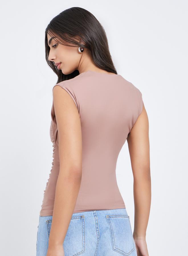 Styli Pink Square Neck Fitted Knit Top - Image 5