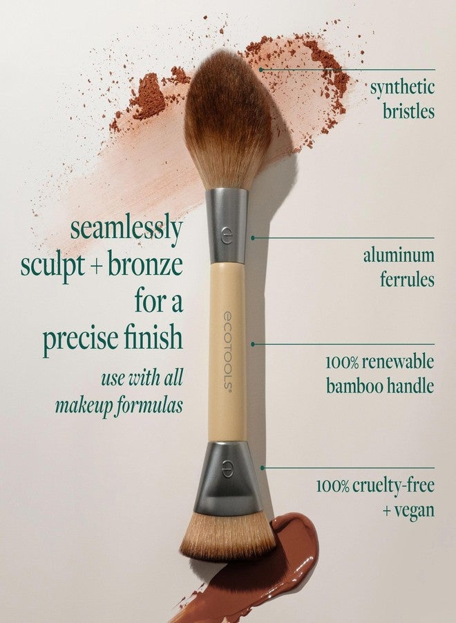 EcoTools Sculpt + Bronze Dual-Ended Makeup Brush, Fluffy Bronzer & Dense Contour Brush for Liquid, Cream & Powder Face Makeup, Travel-Friendly, Vegan & Cruelty-Free, Eco-Friendly Handle, 1 Count - Image 2