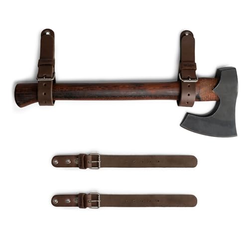 Hide & Drink Leather Wall Hanging Straps, Set of 2, Buckle Closure for Axes, Hatchets & Tools, Heavy Duty Tool Hangers, Garage Storage Organization, Axe Mount Holders, Hang Accessories for Men, Organizer Hooks - Image 1