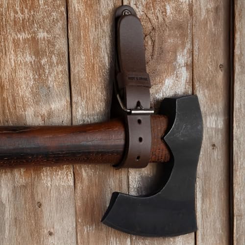 Hide & Drink Leather Wall Hanging Straps, Set of 2, Buckle Closure for Axes, Hatchets & Tools, Heavy Duty Tool Hangers, Garage Storage Organization, Axe Mount Holders, Hang Accessories for Men, Organizer Hooks - Image 3