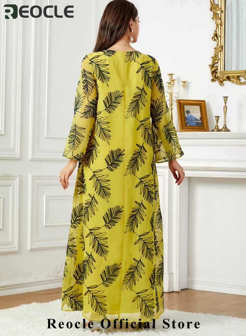 REOCLE Women's Embroidered Chiffon Kaftan Elegant Maxi Abaya Flowing Ethnic Robe Luxury Evening Dress for Weddings & Special Occasions - Image 4