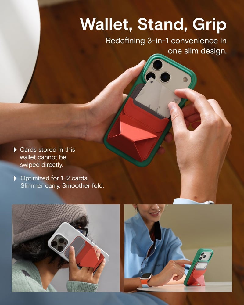 MOFT Magnetic Wallet Stand Compatible with iPhone 17/16/15/14/13/12 Series, Angle Adjustment & Magsafe Compatible MOVAS Phone Stand, Clay Red - Image 3