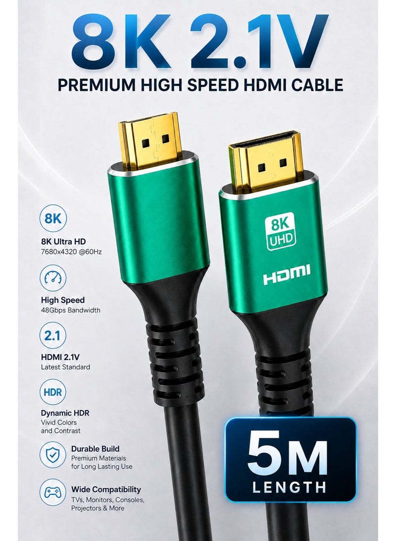 Gamix 8K Ultra HD HDMI 2.1V Cable 5M – Premium High Speed 48Gbps HDR Support for Smart TV, Laptop, Monitor & Projector - Image 1