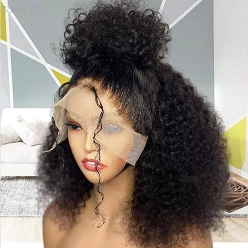 Kinky Curly HD Lace Front Wigs Human Hair 18 inch Pre Plucked 13x4 Lace Frontal Human Hair Kinky Curly Wig with Baby Hair Kinkycurly Wig Human Hair 180 Density