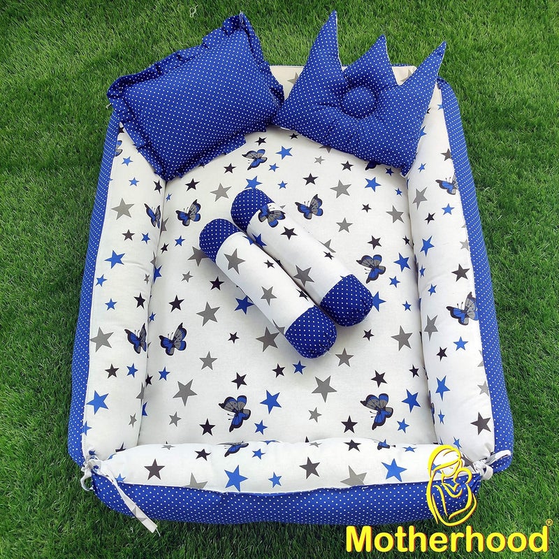 MOTHERHOOD MOTHERHOOD Box Baby Tub Bed and 4 pc Baby Pillow Luxury Baby Mattress Bed Sleeper Bedding Set coSleeper Safe Cotton Fabric with RFilled UltraSoft Comfortable for Newborn to Toddlers Z Blue - Image 2