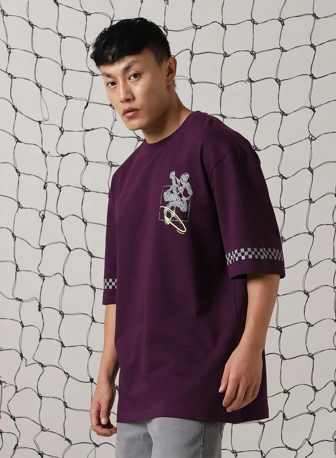 Hubberholme Men Futuristic Printed Oversized Fit T-shirt