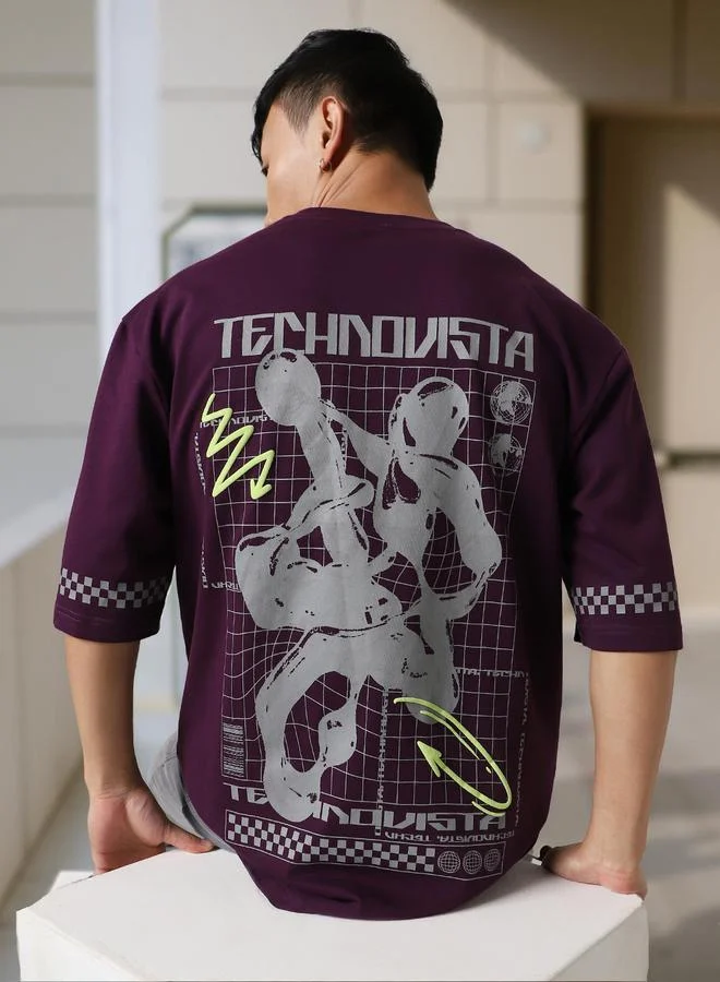 Hubberholme Men Futuristic Printed Oversized Fit T-shirt