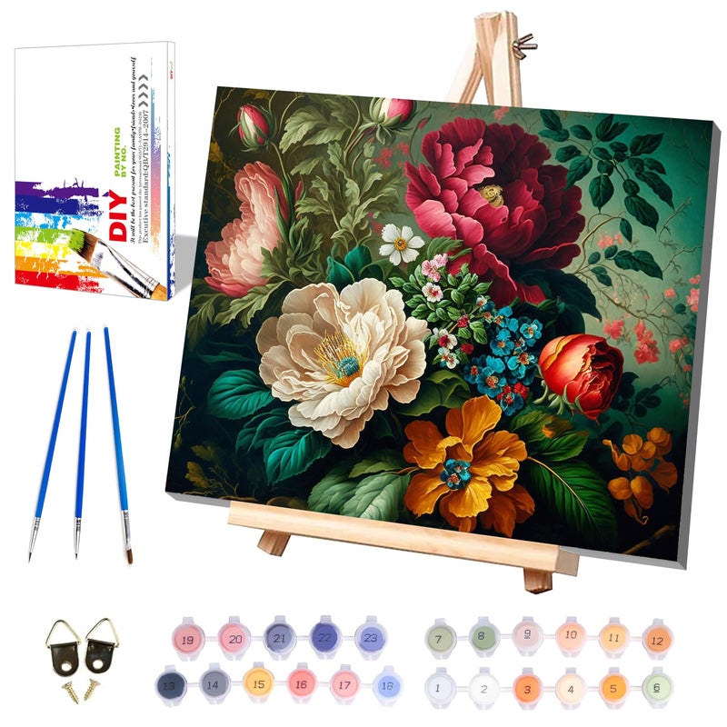 xackcme Peony Paint by Numbers for Adults with Framed Canvaswith Wooden EaselPaint by Number on Canvas FlowersDIY Acrylic Oil Painting Kits with Brushes Nice Gift Box for Home Wall Decor16x20inch - Image 2