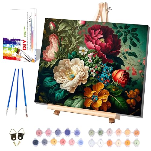 xackcme Peony Paint by Numbers for Adults with Framed Canvaswith Wooden EaselPaint by Number on Canvas FlowersDIY Acrylic Oil Painting Kits with Brushes Nice Gift Box for Home Wall Decor16x20inch - Image 1